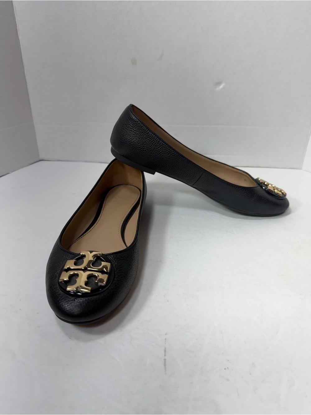 TORY BURCH Black Claire Ballet Flat Tumbled Leather US Women Size 7 with dustbag